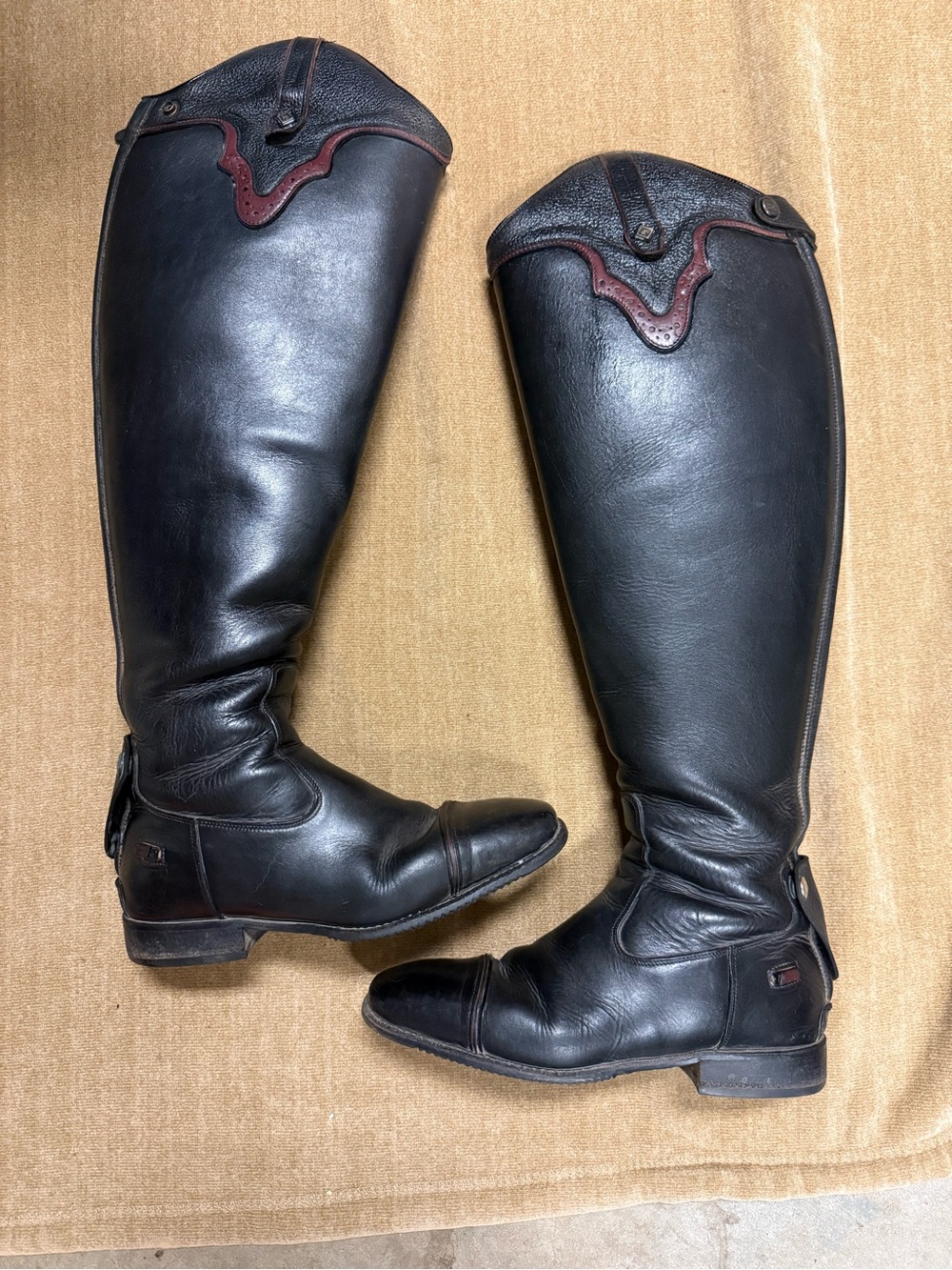 Women’s DeNiro Tall Black Leather Riding Boots with Dark Brown Accents